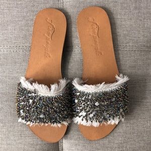 White fringe beaded Sandals